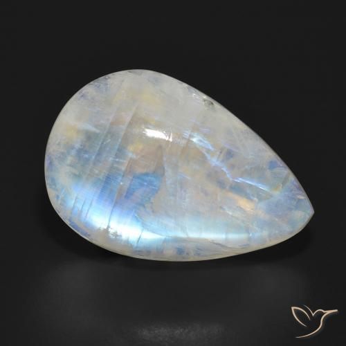 Pietra di luna arcobaleno Bianco bluastro naturale da 17.74 ct, Forma a pera, Traslucido
