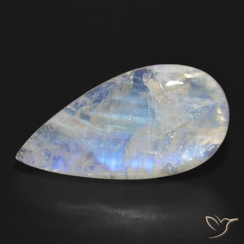 30.09ct Naturale Bianco bluastro Pietra di luna arcobaleno, Forma a pera, Traslucido