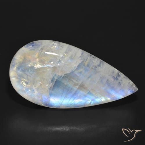 Pietra di luna arcobaleno Bianco bluastro naturale da 30.09 ct, Forma a pera, Traslucido