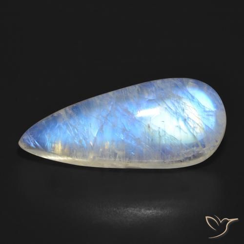 17.24ct Naturale Bianco bluastro Pietra di luna arcobaleno, Forma a pera, Traslucido
