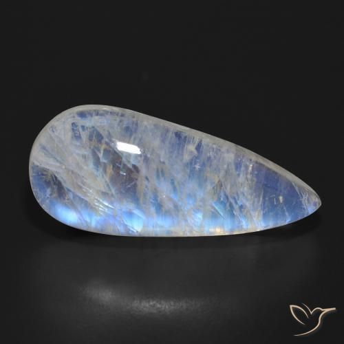 Pietra di luna arcobaleno Bianco bluastro naturale da 17.24 ct, Forma a pera, Traslucido