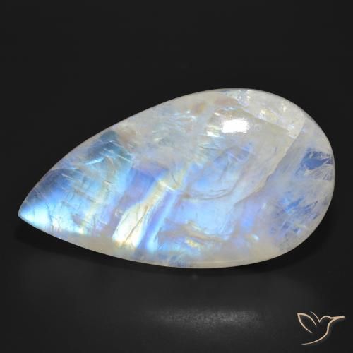 47.03ct Naturale Bianco bluastro Pietra di luna arcobaleno, Forma a pera, Traslucido