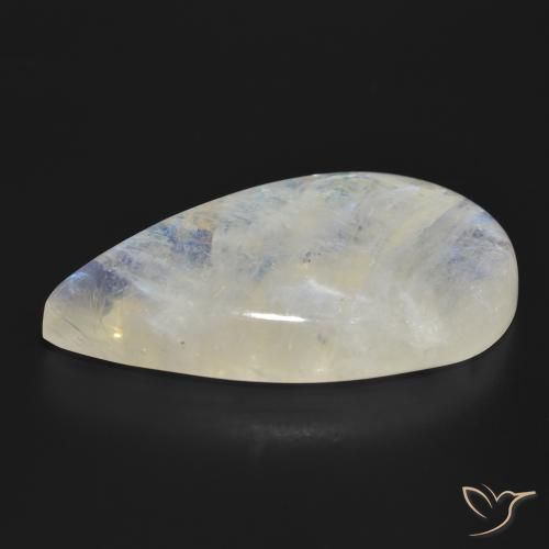 Pietra di luna arcobaleno Bianco bluastro naturale da 47.03 ct, Forma a pera, Traslucido