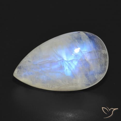 10.47ct Naturale Bianco bluastro Pietra di luna arcobaleno, Forma a pera, Traslucido