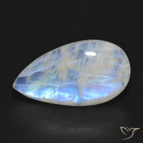 23.96ct Naturale Bianco bluastro Pietra di luna arcobaleno, Forma a pera, Traslucido