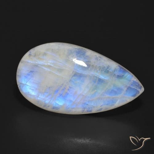 Pietra di luna arcobaleno Bianco bluastro naturale da 23.96 ct, Forma a pera, Traslucido
