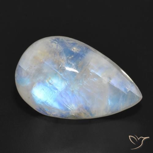 Pietra di luna arcobaleno Bianco bluastro naturale da 11.69 ct, Forma a pera, Traslucido