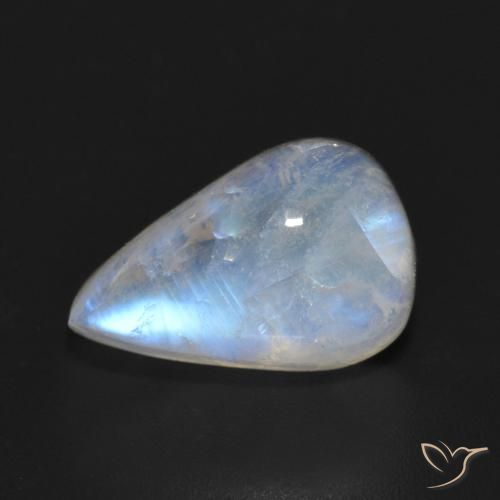 6.55ct Naturale Bianco bluastro Pietra di luna arcobaleno, Forma a pera, Traslucido