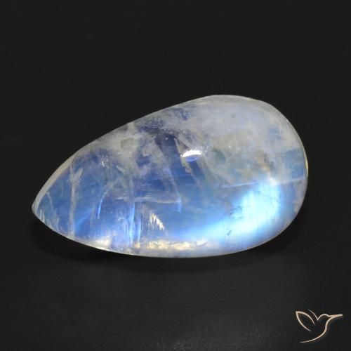 7.10ct Naturale Bianco bluastro Pietra di luna arcobaleno, Forma a pera, Traslucido