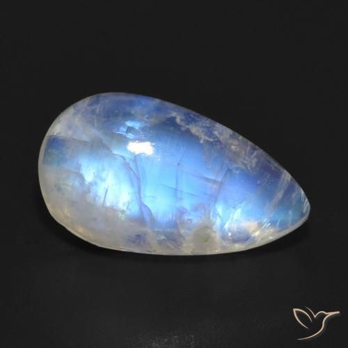 Pietra di luna arcobaleno Bianco bluastro naturale da 7.10 ct, Forma a pera, Traslucido