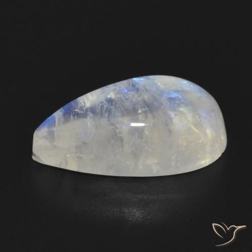Pietra di luna arcobaleno Bianco bluastro naturale da 7.10 ct, Forma a pera, Traslucido