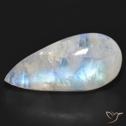 23.92ct Naturale Bianco bluastro Pietra di luna arcobaleno, Forma a pera, Traslucido