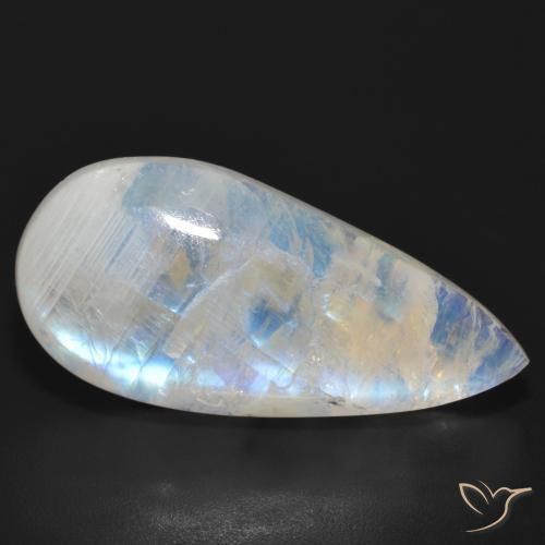 Pietra di luna arcobaleno Bianco bluastro naturale da 23.92 ct, Forma a pera, Traslucido