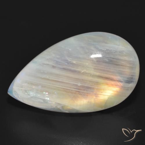 23.63ct Naturale Bianco bluastro Pietra di luna arcobaleno, Forma a pera, Traslucido