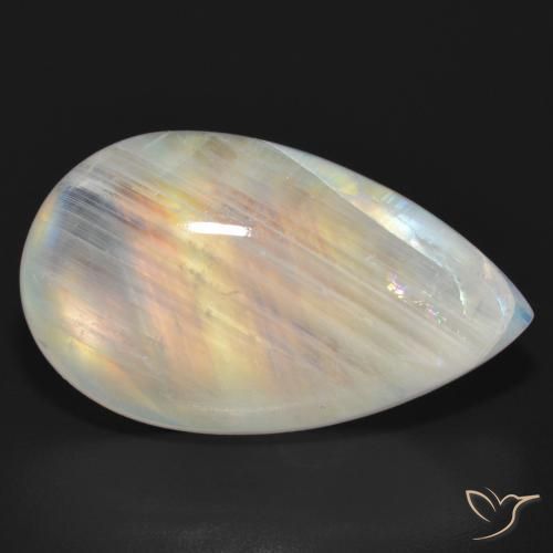 Pietra di luna arcobaleno Bianco bluastro naturale da 23.63 ct, Forma a pera, Traslucido