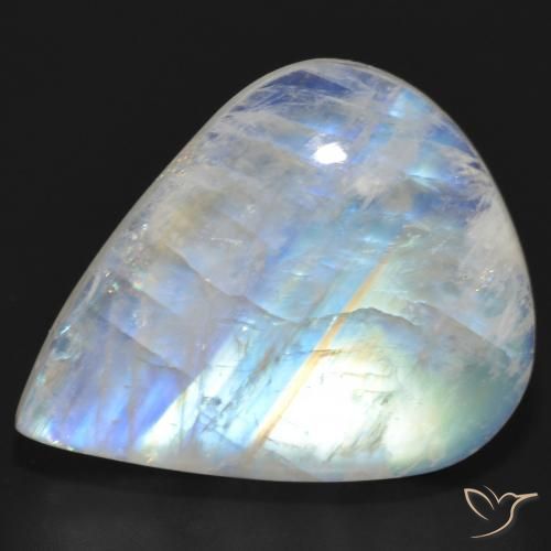 20.35ct Naturale Bianco bluastro Pietra di luna arcobaleno, Forma a pera, Traslucido