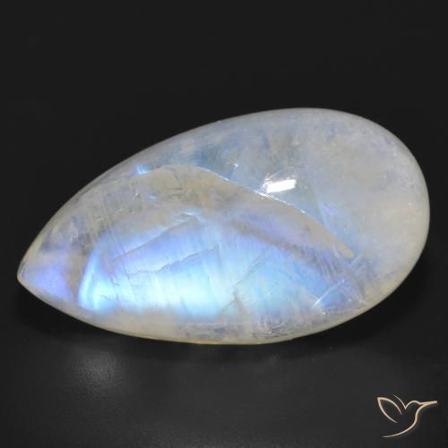 20.60ct Naturale Bianco bluastro Pietra di luna arcobaleno, Forma a pera, Traslucido