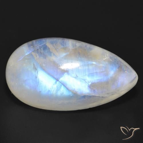 Pietra di luna arcobaleno Bianco bluastro naturale da 20.60 ct, Forma a pera, Traslucido