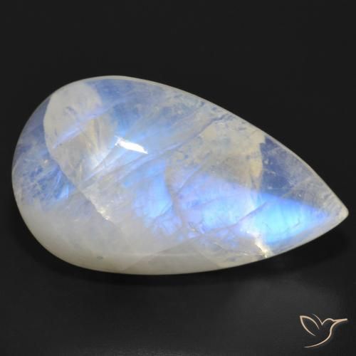 22.05ct Naturale Bianco bluastro Pietra di luna arcobaleno, Forma a pera, Traslucido