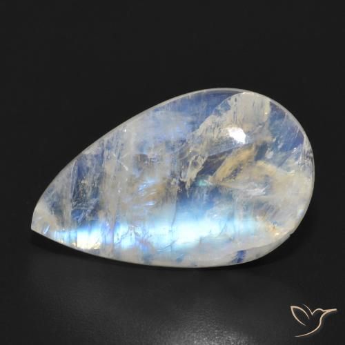 7.51ct Naturale Bianco bluastro Pietra di luna arcobaleno, Forma a pera, Traslucido