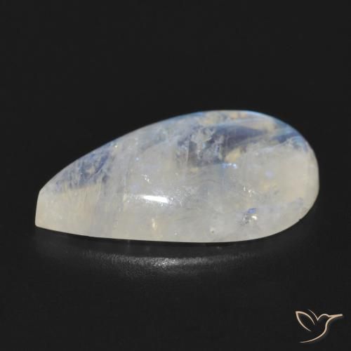 Pietra di luna arcobaleno Bianco bluastro naturale da 7.51 ct, Forma a pera, Traslucido
