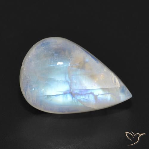 Pietra di luna arcobaleno Bianco bluastro naturale da 6.93 ct, Forma a pera, Traslucido