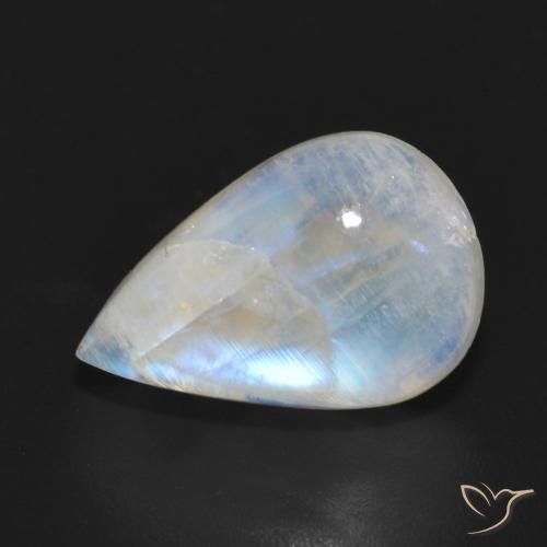 Pietra di luna arcobaleno Bianco bluastro naturale da 6.93 ct, Forma a pera, Traslucido