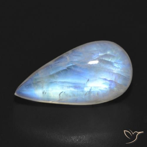 7.64ct Naturale Bianco bluastro Pietra di luna arcobaleno, Forma a pera, Traslucido