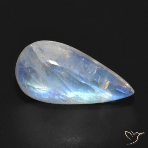 Pietra di luna arcobaleno Bianco bluastro naturale da 7.64 ct, Forma a pera, Traslucido