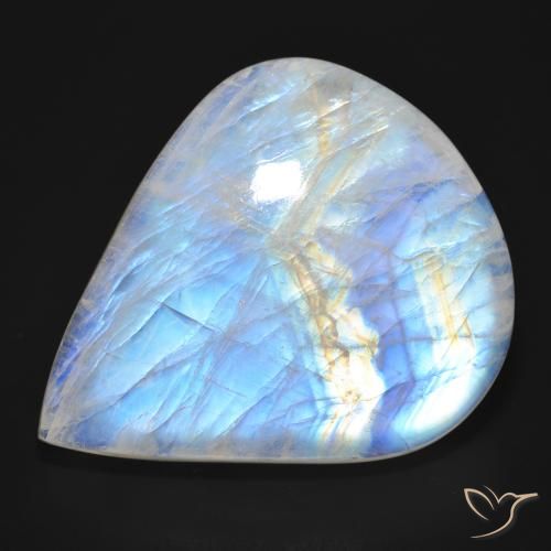 76.92ct Naturale Bianco bluastro Pietra di luna arcobaleno, Forma a pera, Traslucido