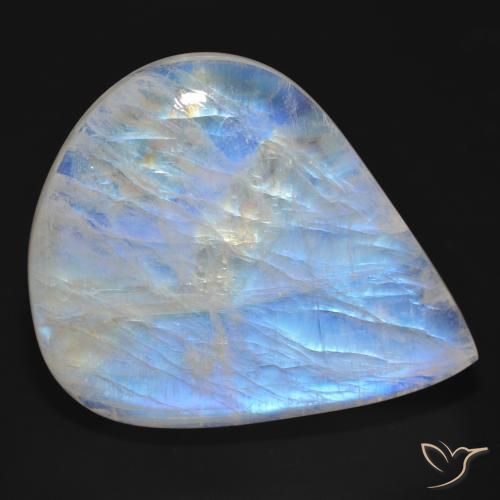 Pietra di luna arcobaleno Bianco bluastro naturale da 76.92 ct, Forma a pera, Traslucido