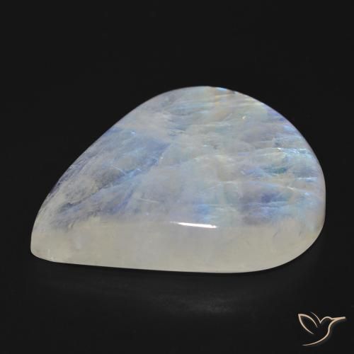 Pietra di luna arcobaleno Bianco bluastro naturale da 76.92 ct, Forma a pera, Traslucido