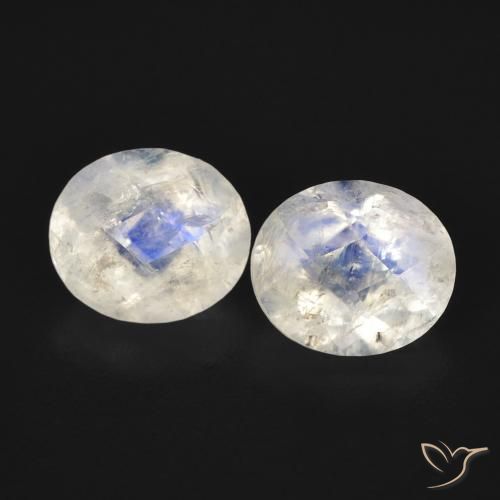 2.16ctw Naturale Bianco bluastro Pietra di luna arcobaleno, Ovale, Trasparente