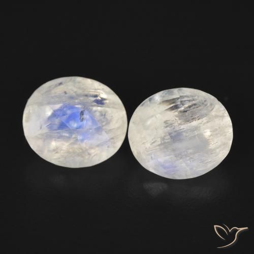 2.45ctw Naturale Bianco bluastro Pietra di luna arcobaleno, Ovale, Trasparente