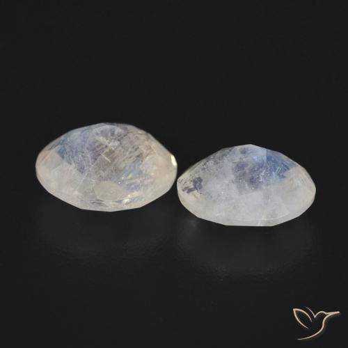 Gemme di Pietra di luna arcobaleno Bianco bluastro naturale da 1.91 ct, Ovale, Trasparente