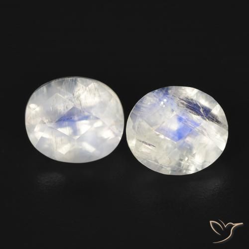 2.20ctw Naturale Bianco bluastro Pietra di luna arcobaleno, Ovale, Trasparente