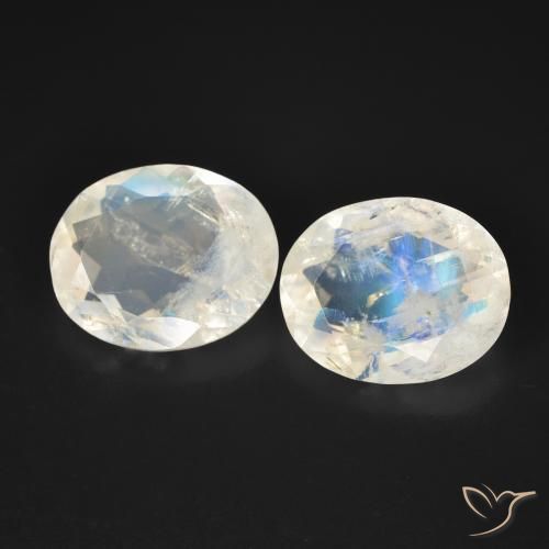 5.65ctw Naturale Bianco bluastro Pietra di luna arcobaleno, Ovale, Trasparente