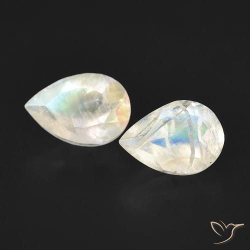 0.88ctw Naturale Bianco bluastro Pietra di luna arcobaleno, Forma a pera, Trasparente