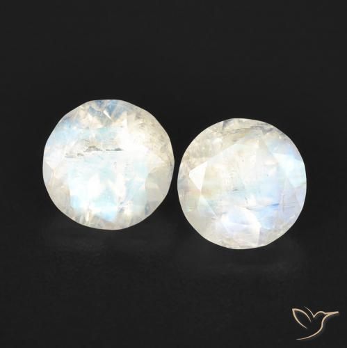 1.03ctw Naturale Bianco bluastro Pietra di luna arcobaleno, Rotondo, Trasparente
