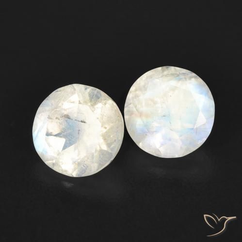 Gemme di Pietra di luna arcobaleno Bianco bluastro naturale da 1.03 ct, Rotondo, Trasparente