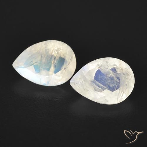 1.28ctw Naturale Bianco bluastro Pietra di luna arcobaleno, Forma a pera, Trasparente