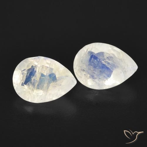Gemme di Pietra di luna arcobaleno Bianco bluastro naturale da 1.28 ct, Forma a pera, Trasparente