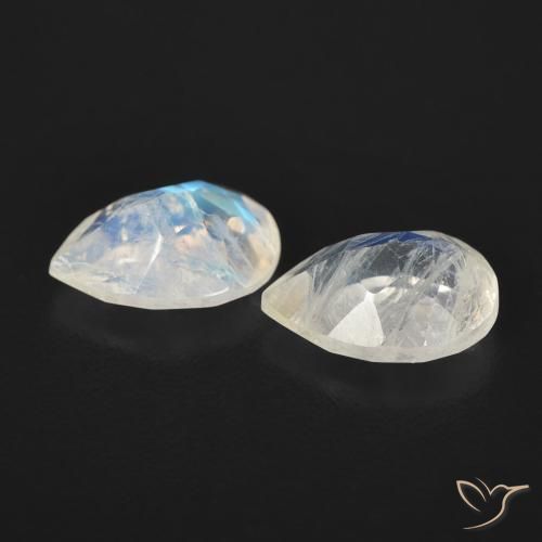 Gemme di Pietra di luna arcobaleno Bianco bluastro naturale da 1.28 ct, Forma a pera, Trasparente