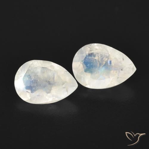 Gemme di Pietra di luna arcobaleno Bianco bluastro naturale da 1.13 ct, Forma a pera, Trasparente