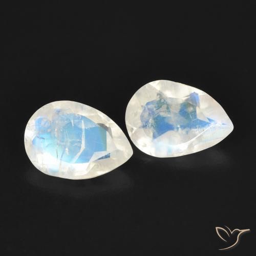 1.02ctw Naturale Bianco bluastro Pietra di luna arcobaleno, Forma a pera, Trasparente