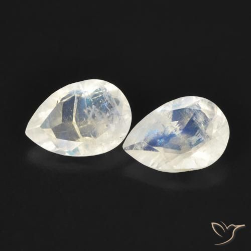 Gemme di Pietra di luna arcobaleno Bianco bluastro naturale da 1.02 ct, Forma a pera, Trasparente