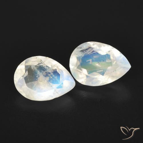 1.35ctw Naturale Bianco bluastro Pietra di luna arcobaleno, Forma a pera, Trasparente