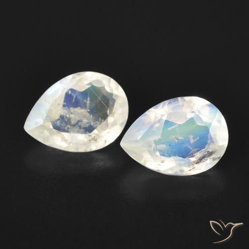 Gemme di Pietra di luna arcobaleno Bianco bluastro naturale da 1.35 ct, Forma a pera, Trasparente