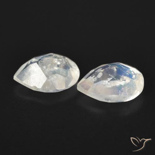 Gemme di Pietra di luna arcobaleno Bianco bluastro naturale da 1.35 ct, Forma a pera, Trasparente