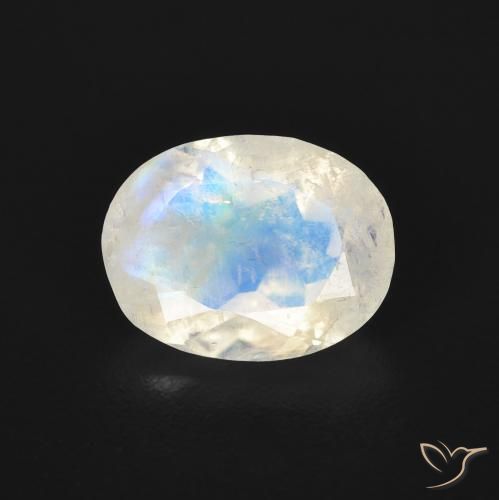 1.55ct Naturale Bianco bluastro Pietra di luna arcobaleno, Ovale, Trasparente
